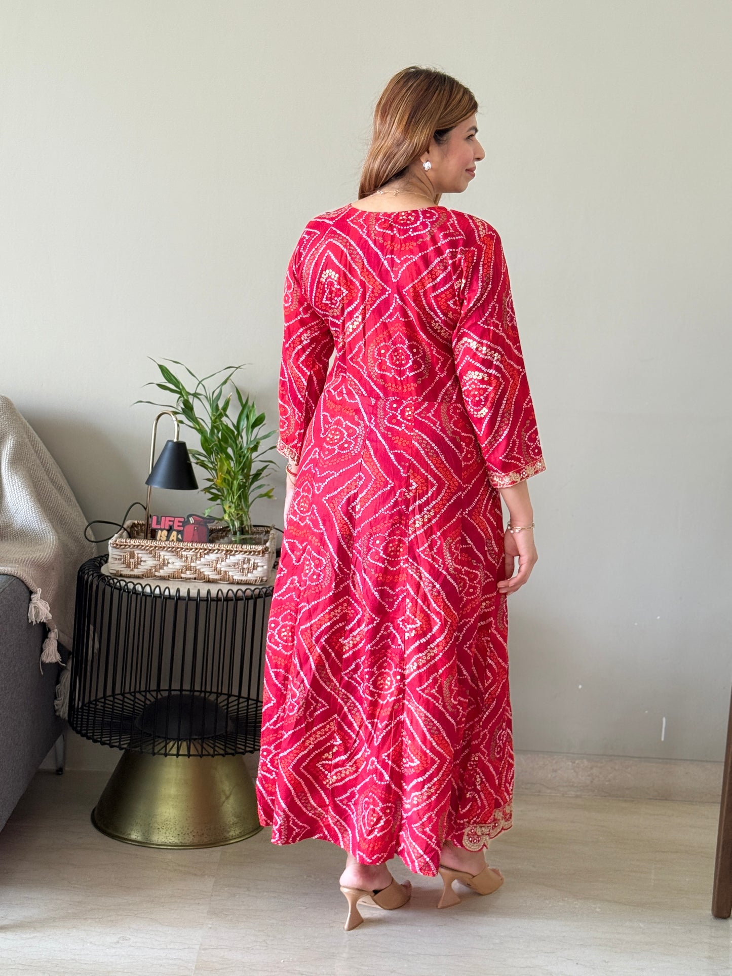 Printed Bandhej Anarkali Kurti