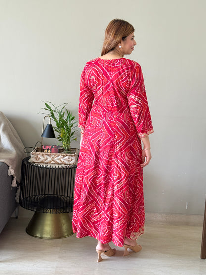Printed Bandhej Anarkali Kurti