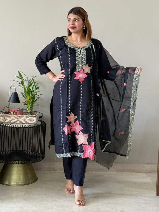 Black Roman Silk Suit