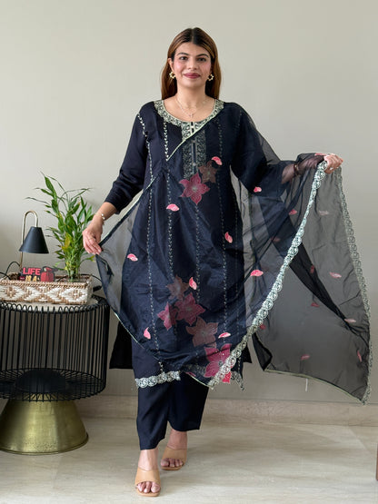 Black Roman Silk Suit