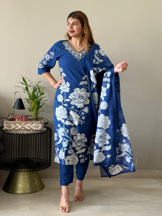 Ink Blue Cotton Suit Set