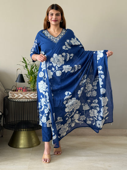 Ink Blue Cotton Suit Set