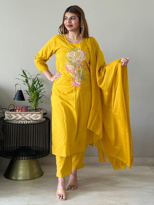 Mustard Yellow Cotton Suit Set