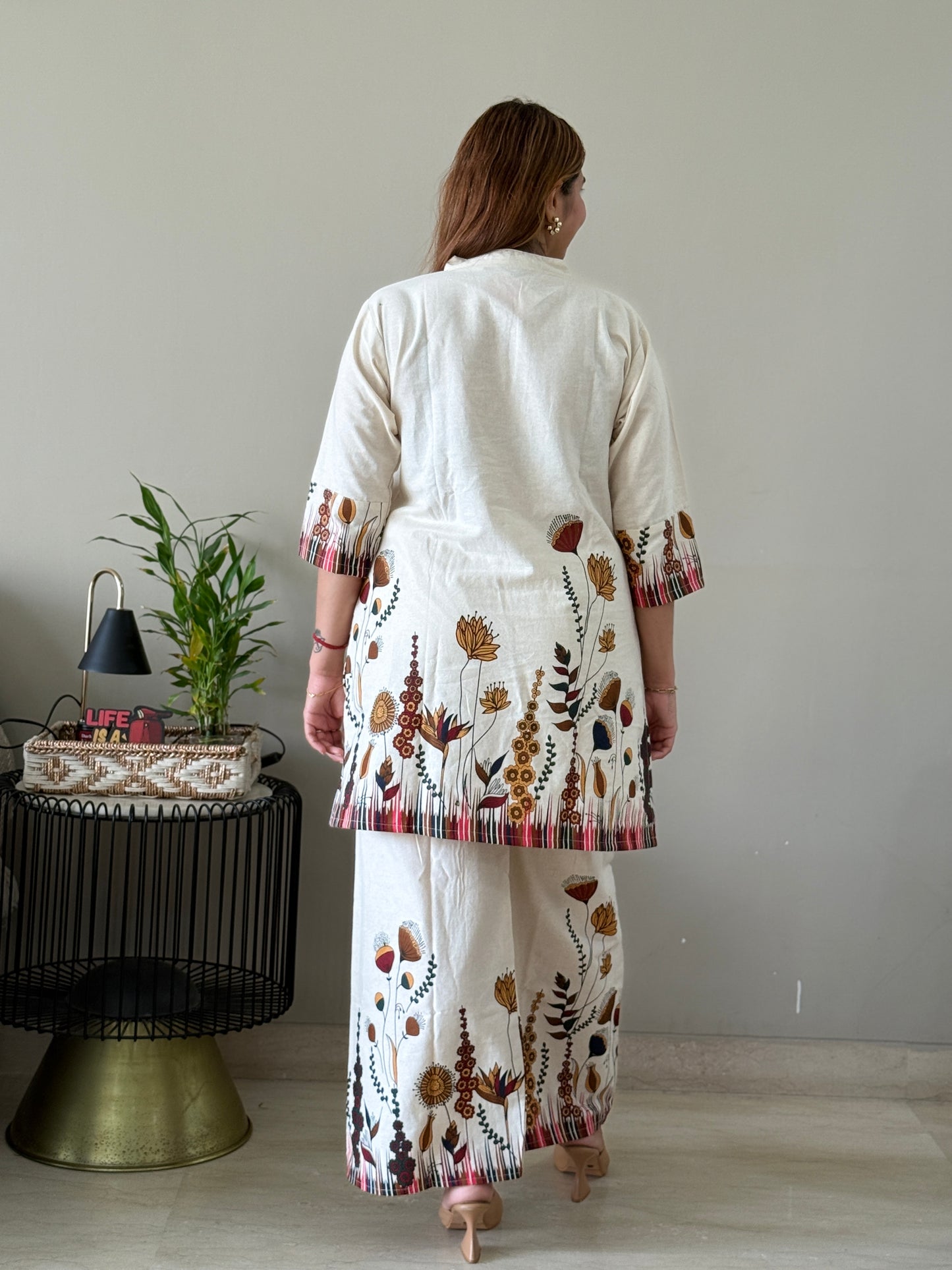 Flex Cotton Offwhite Coord Set with Palazzo