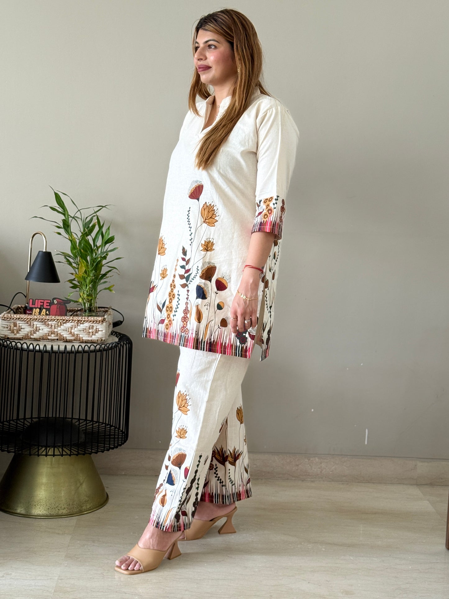Flex Cotton Offwhite Coord Set with Palazzo