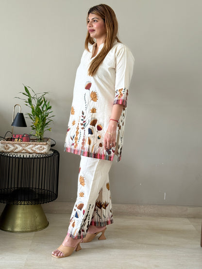 Flex Cotton Offwhite Coord Set with Palazzo