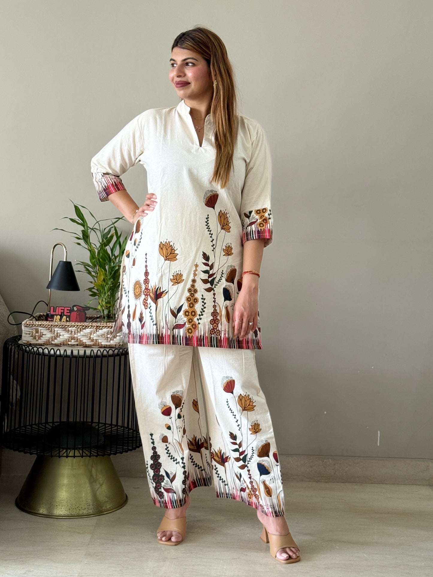 Flex Cotton Offwhite Coord Set with Palazzo