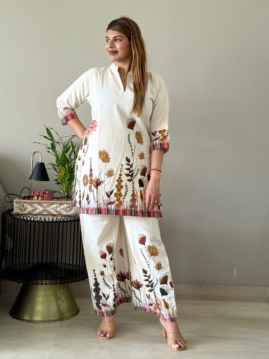 Flex Cotton Offwhite Coord Set with Palazzo