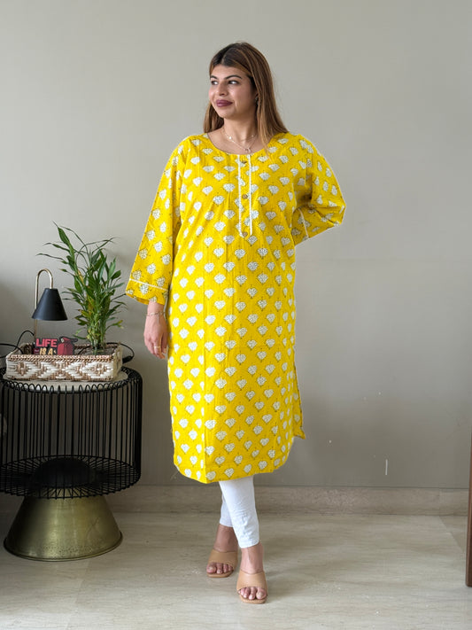 Yellow Cotton Kurti
