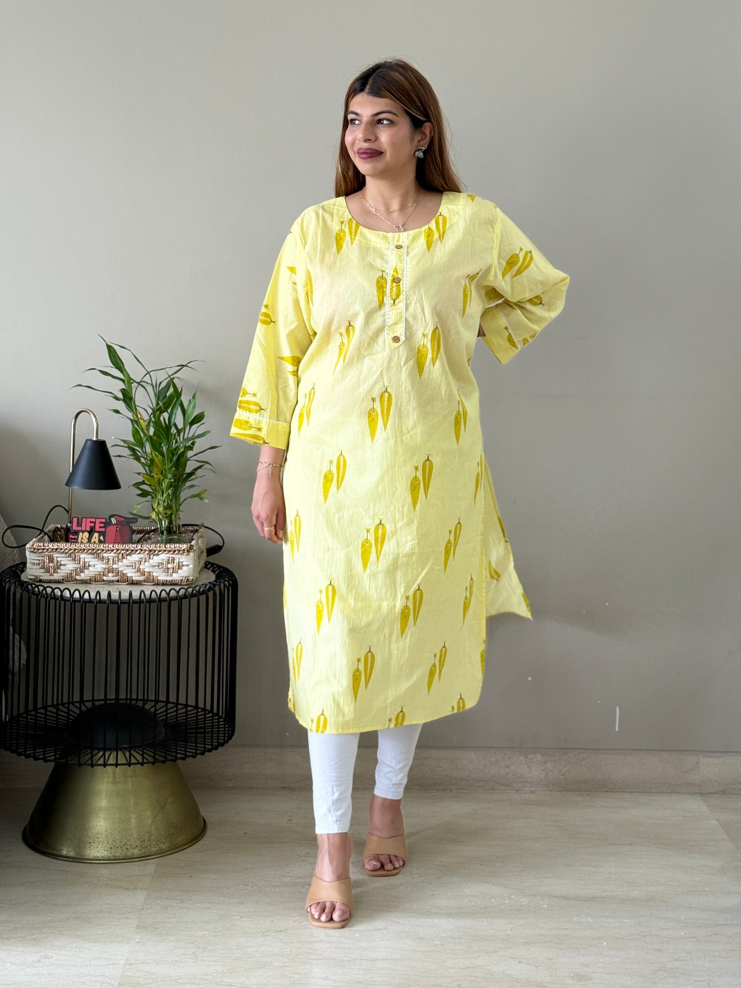 Light Yellow Cotton Kurti