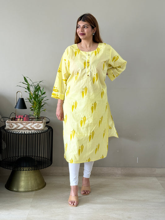 Light Yellow Cotton Kurti