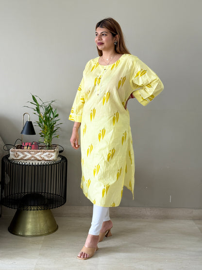 Light Yellow Cotton Kurti