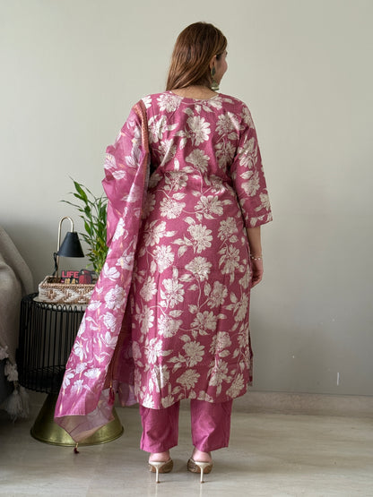Mauve with Neck detailing 3 Piece Suit Set
