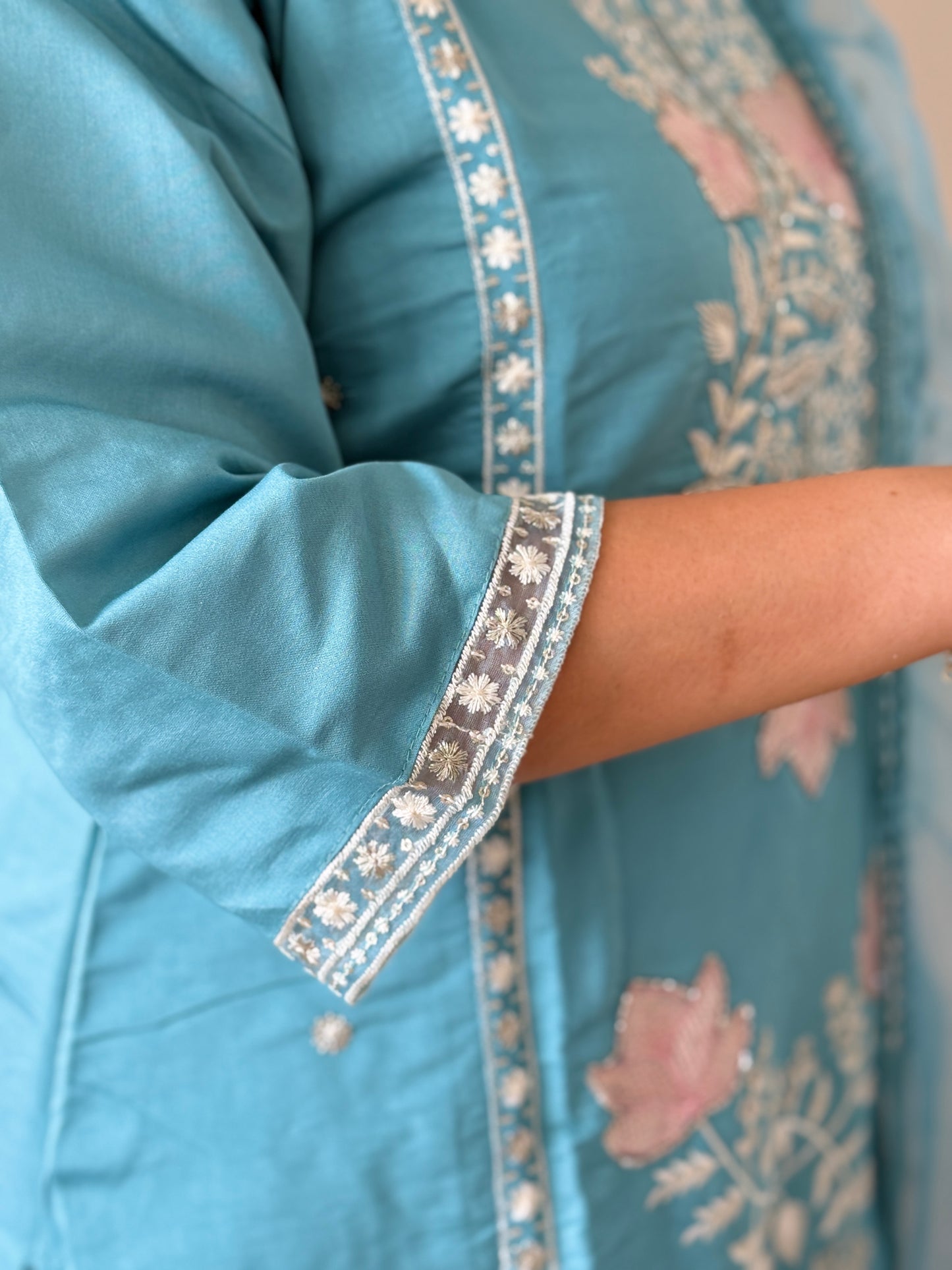 Teal Embroidered 3 Piece Suit Set