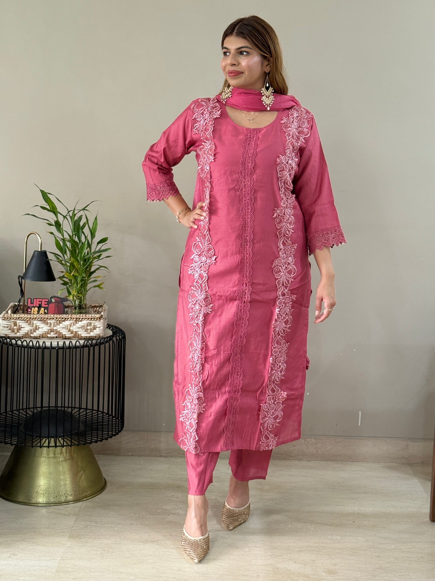 Mauve Floral 3 Piece Suit Set
