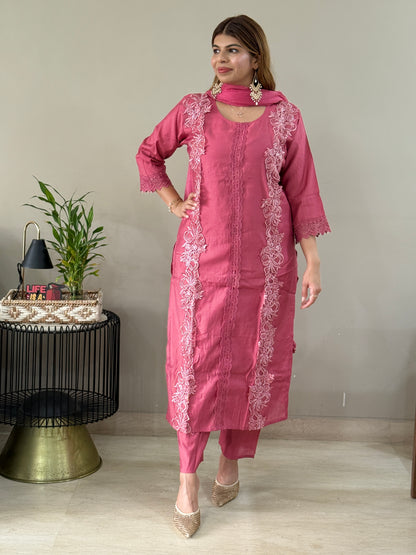 Mauve Floral 3 Piece Suit Set