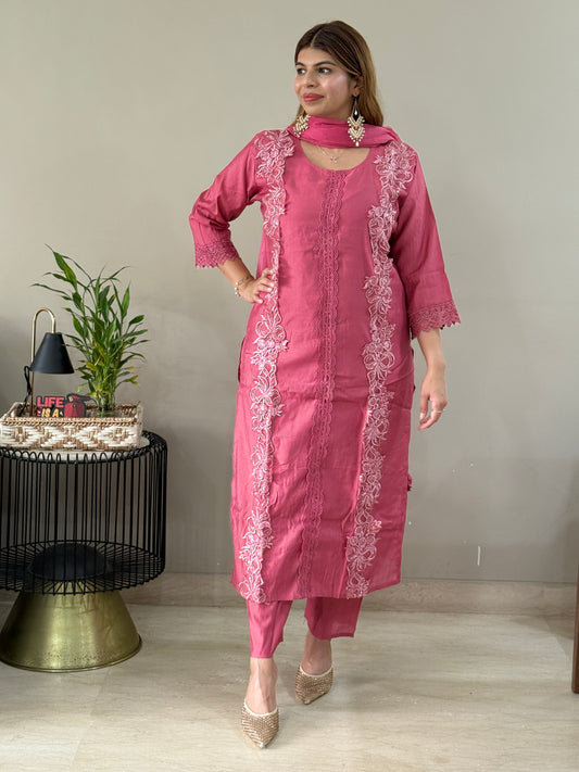 Mauve Floral 3 Piece Suit Set