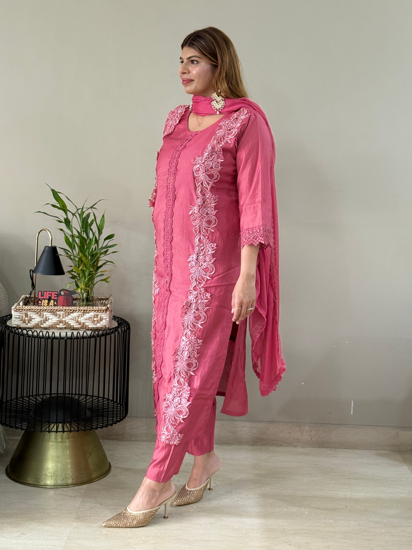 Mauve Floral 3 Piece Suit Set
