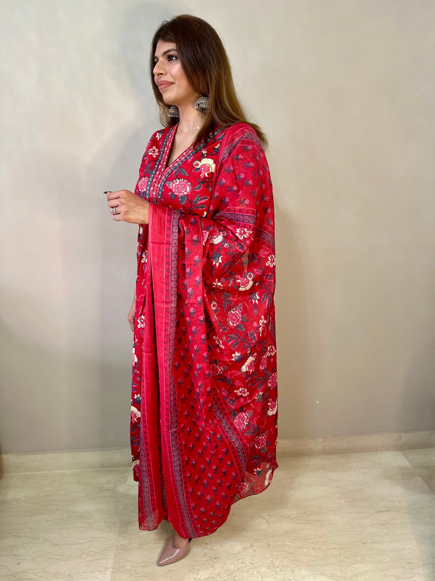 Red Anarkali 3 piece suit set