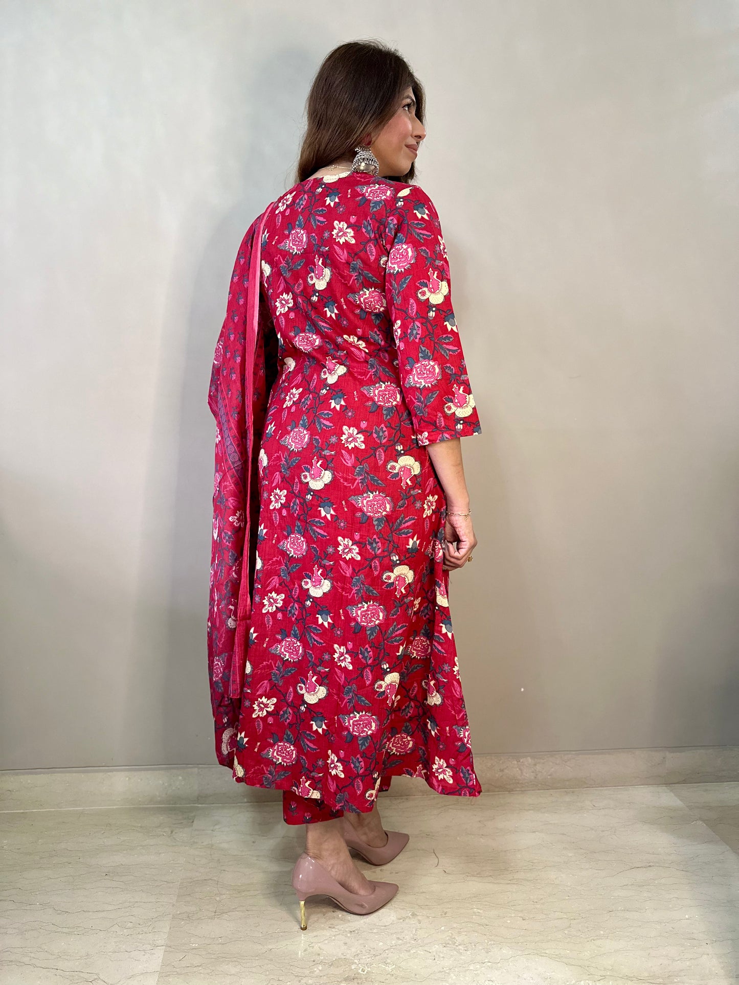 Red Anarkali 3 piece suit set