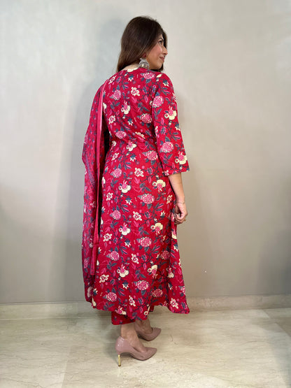 Red Anarkali 3 piece suit set