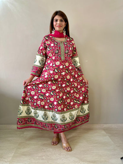 Floral Anarkali 3 piece suit set