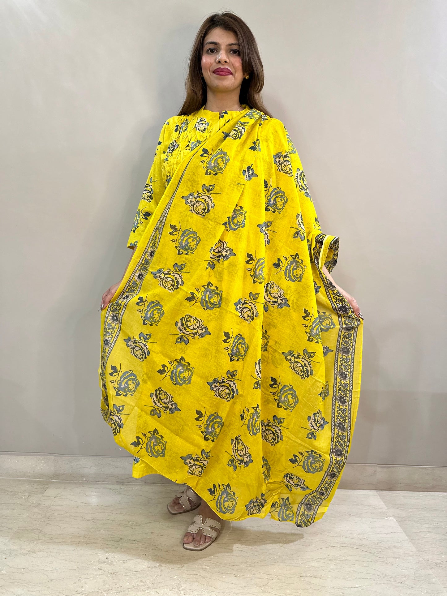 Yellow Floral 3 piece suit set