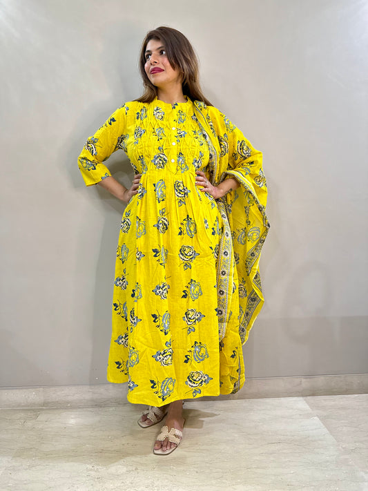 Yellow Floral 3 piece suit set