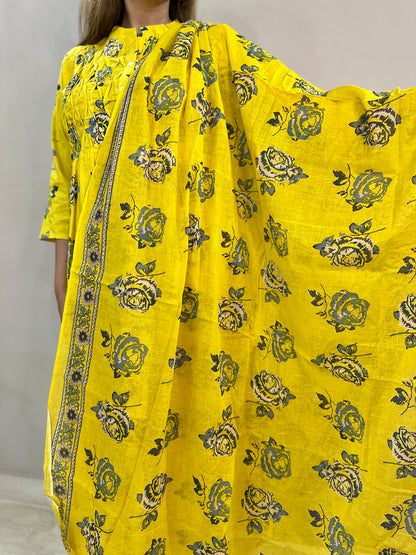 Yellow Floral 3 piece suit set