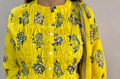 Yellow Floral 3 piece suit set