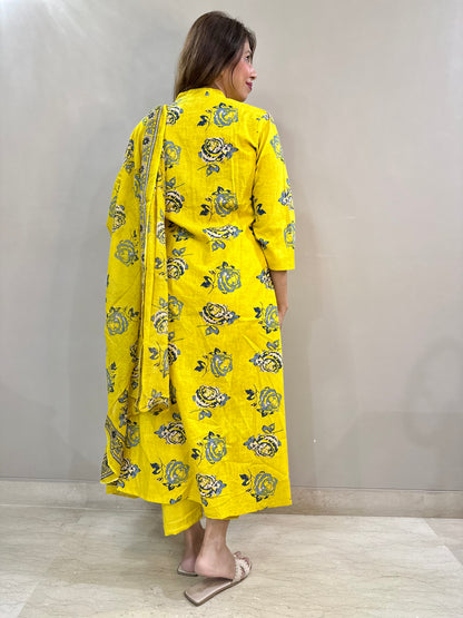 Yellow Floral 3 piece suit set