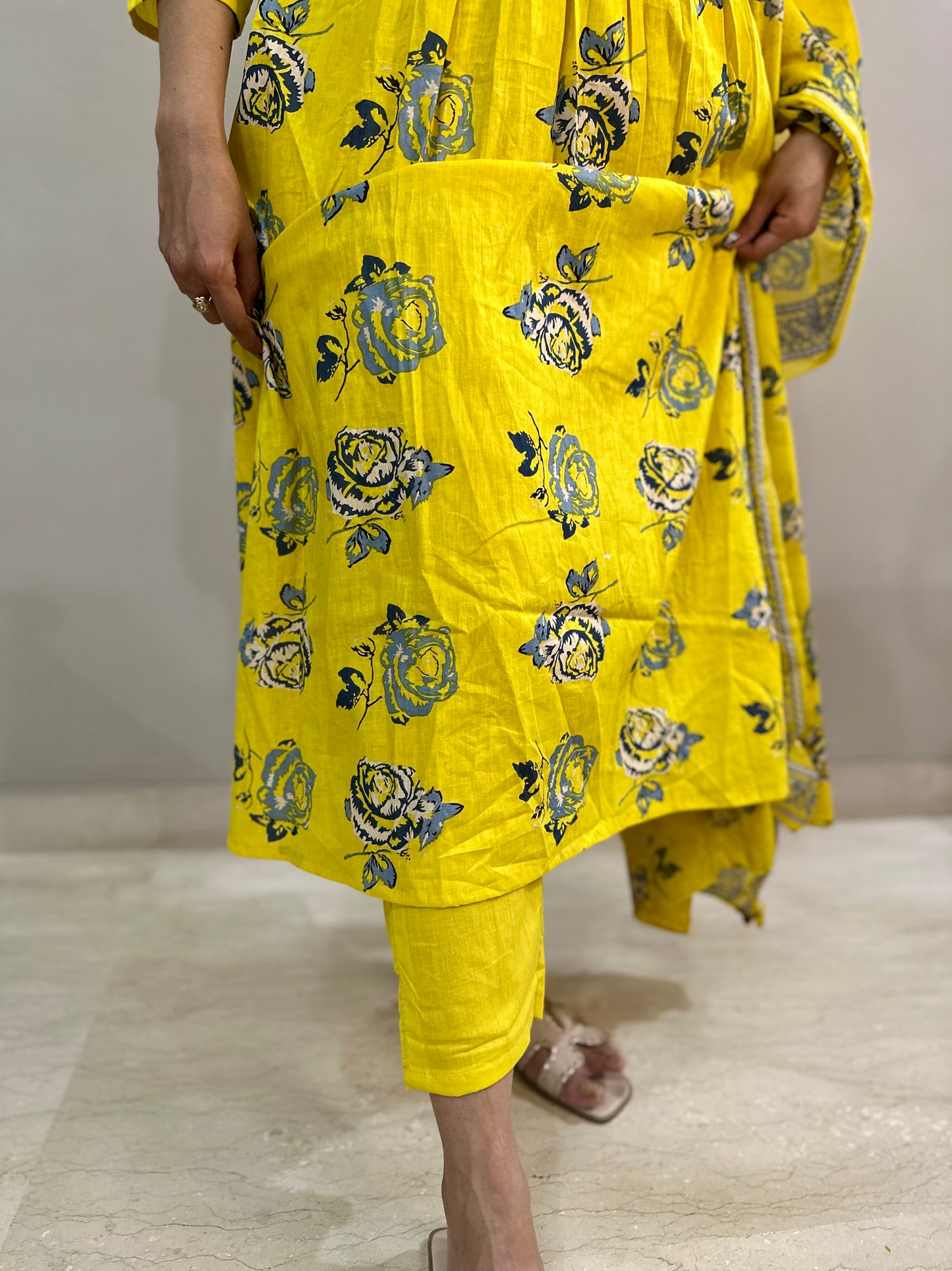 Yellow Floral 3 piece suit set