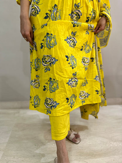 Yellow Floral 3 piece suit set