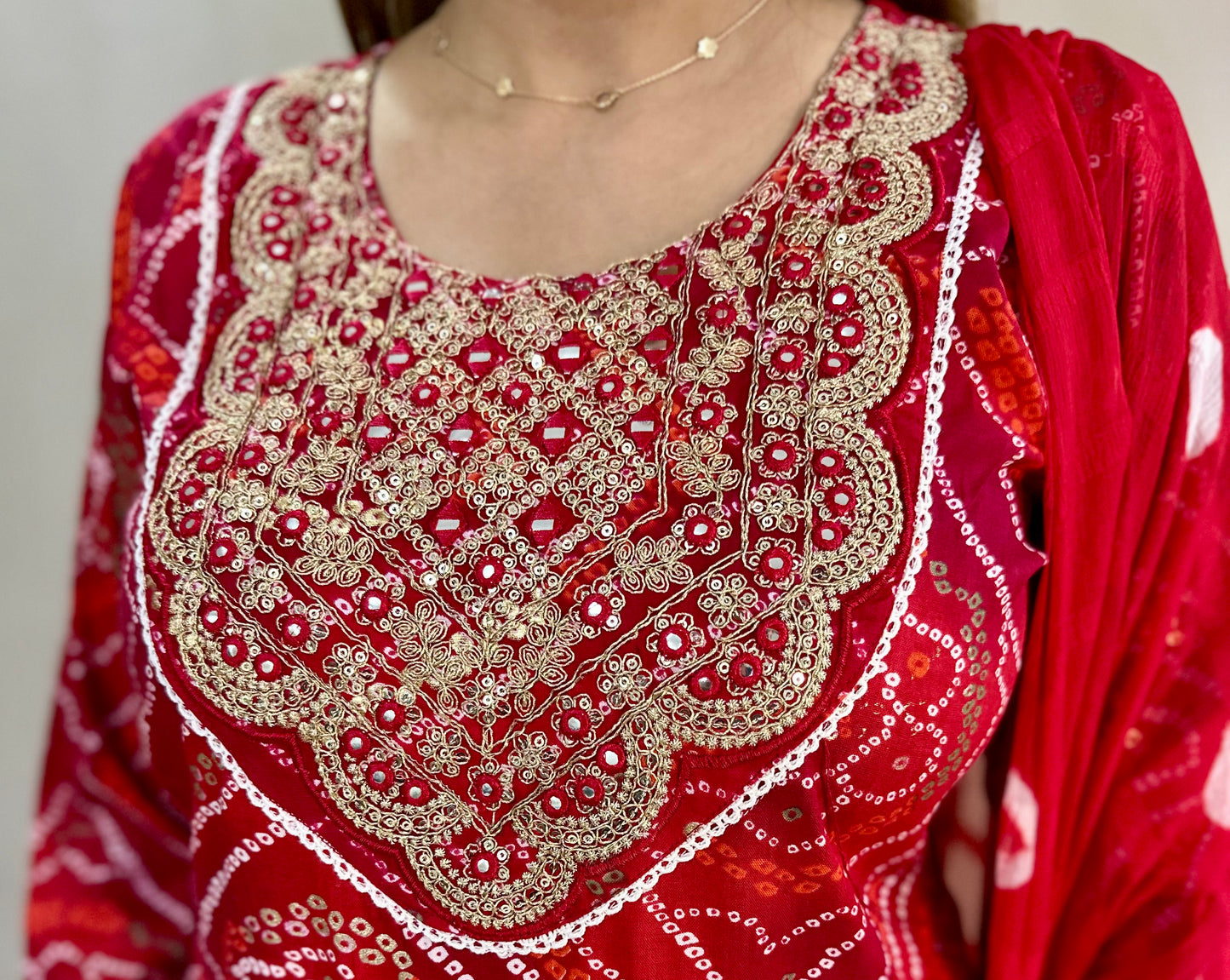 Printed Bandhej Anarkali 3 piece suit set