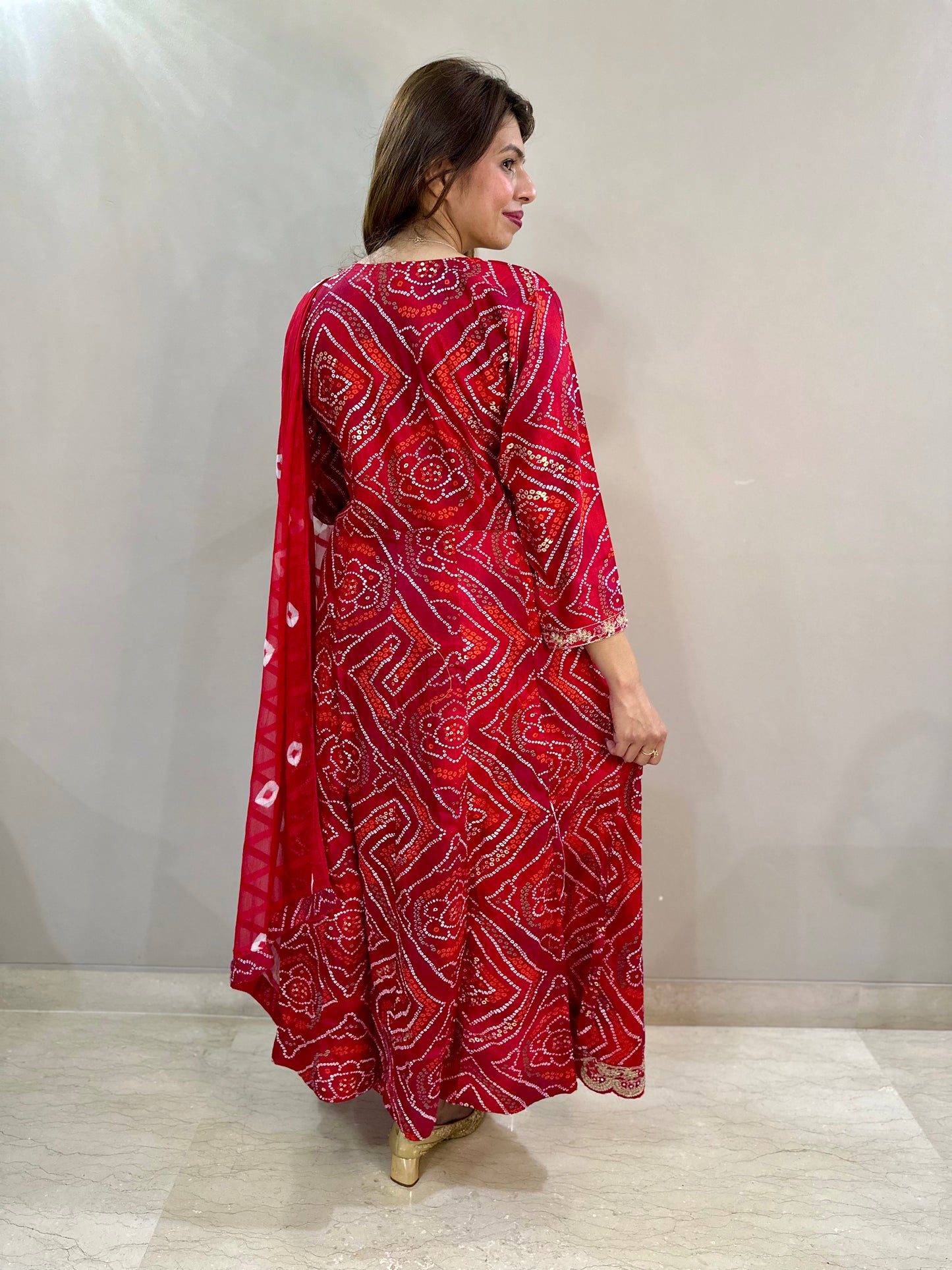 Printed Bandhej Anarkali 3 piece suit set