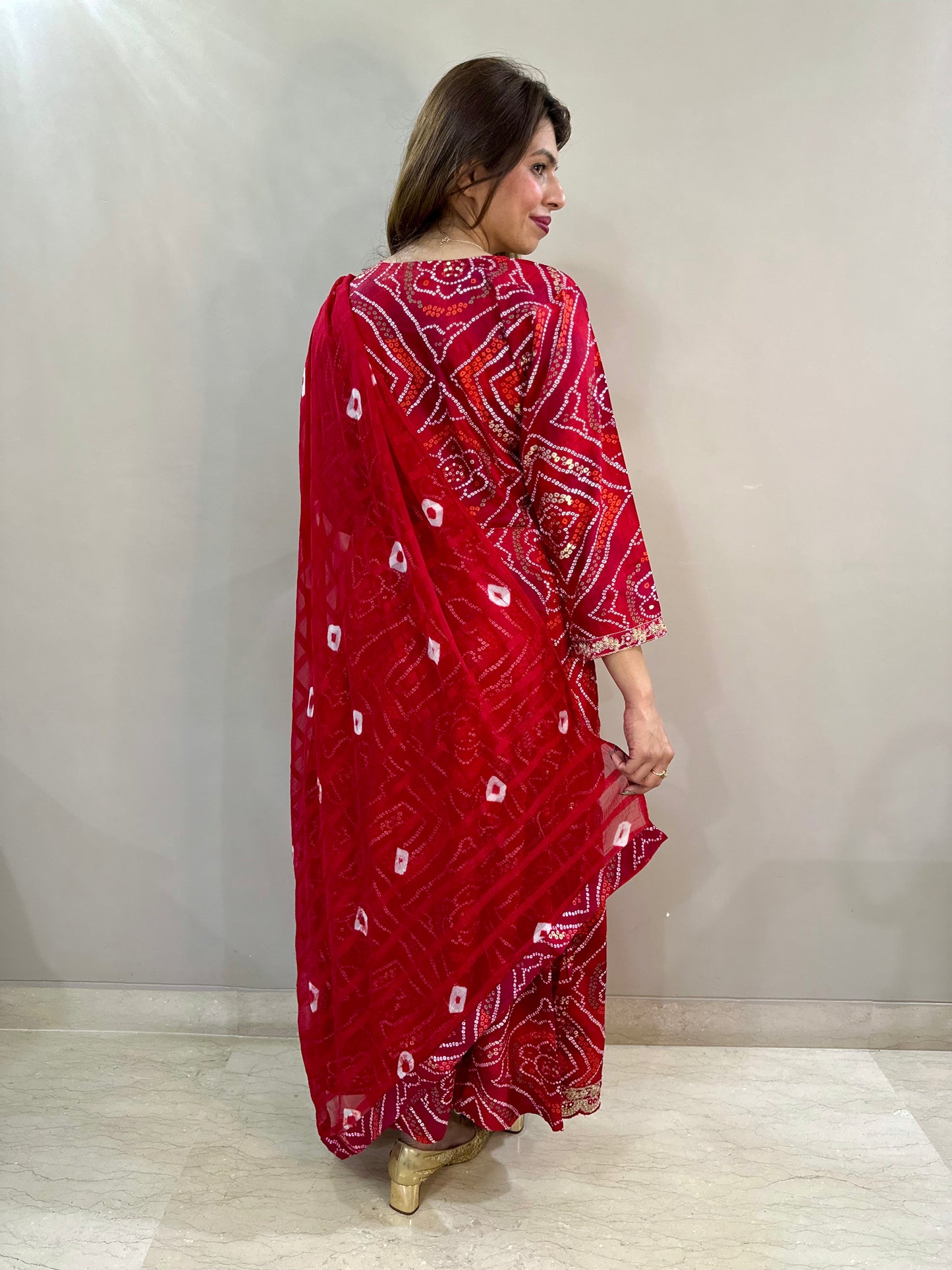 Printed Bandhej Anarkali 3 piece suit set