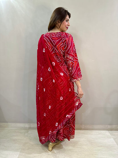 Printed Bandhej Anarkali 3 piece suit set