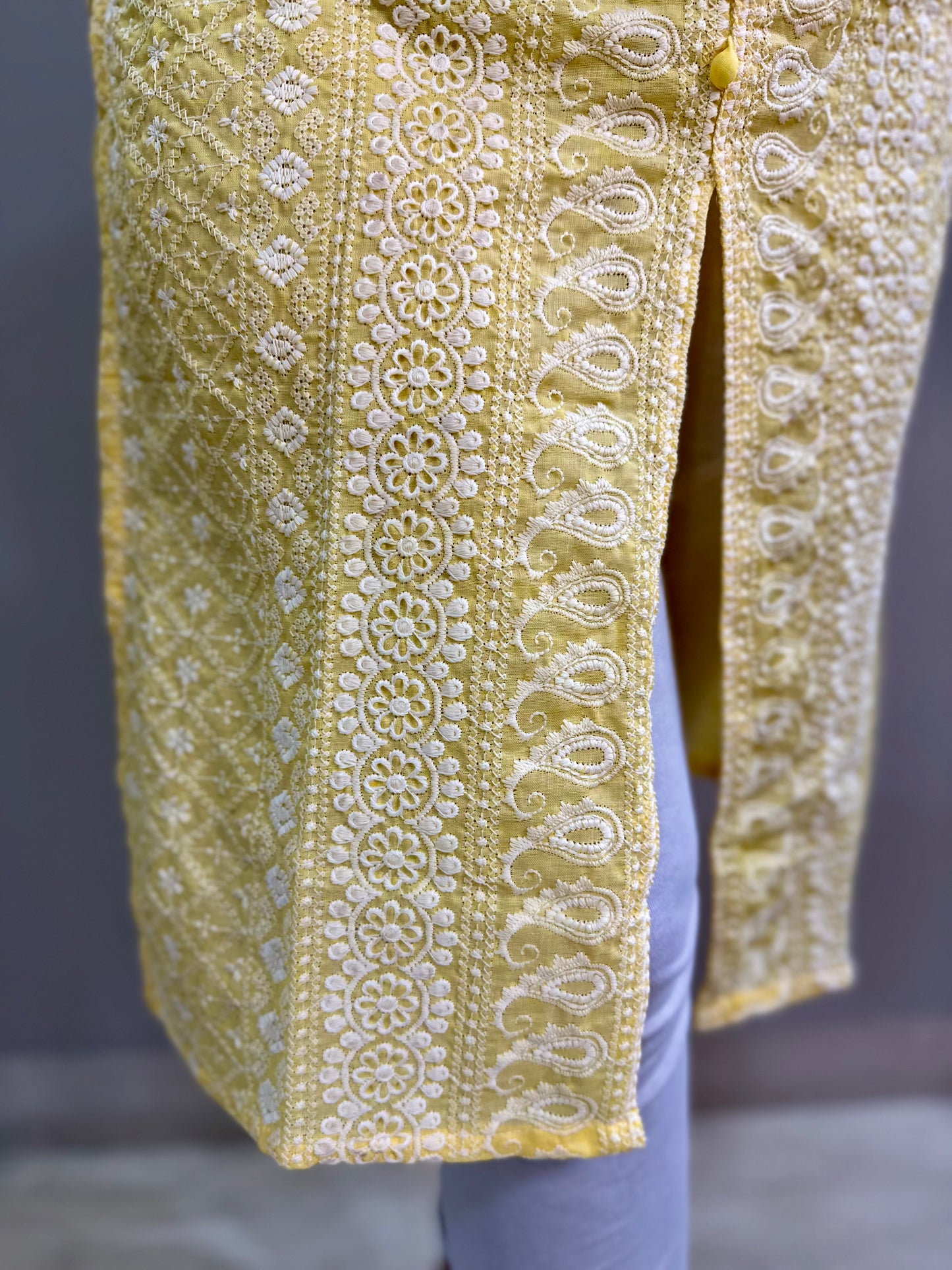 Cotton Chikankari Kurti - Yellow