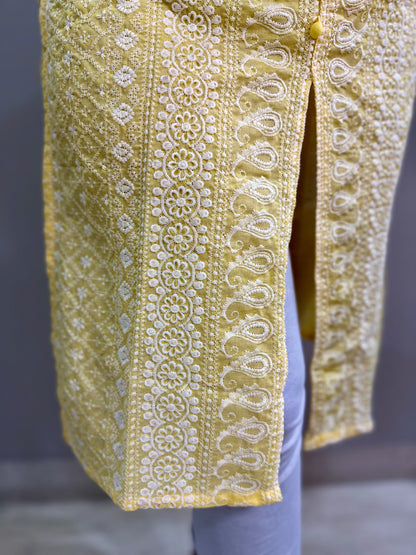 Cotton Chikankari Kurti - Yellow