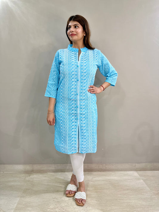 Cotton Chikankari Kurti - Blue