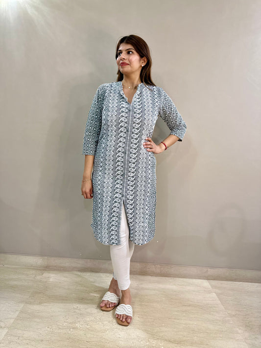 Cotton Chikankari Kurti - Grey