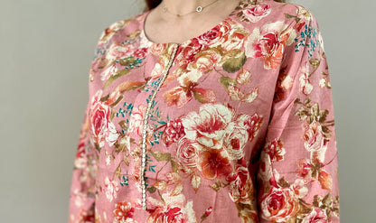 Cotton Floral Kurti - Pink