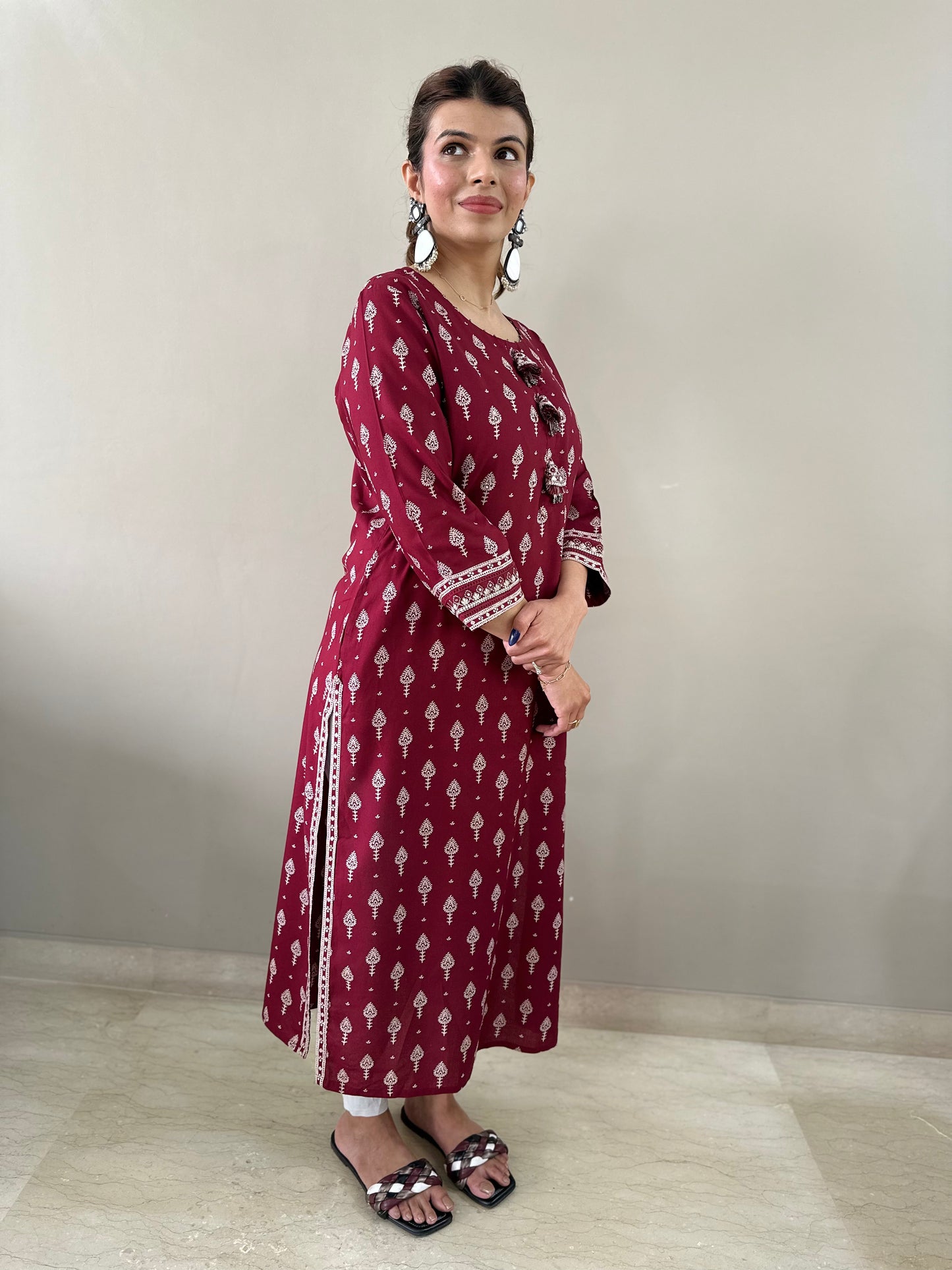 Printed Maroon Kurti