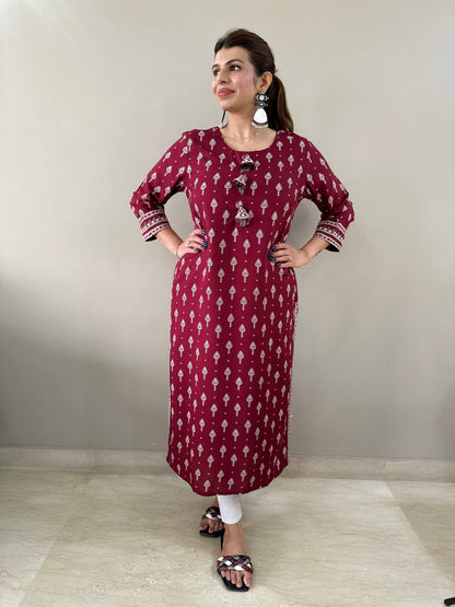 Printed Maroon Kurti