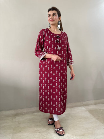 Printed Maroon Kurti