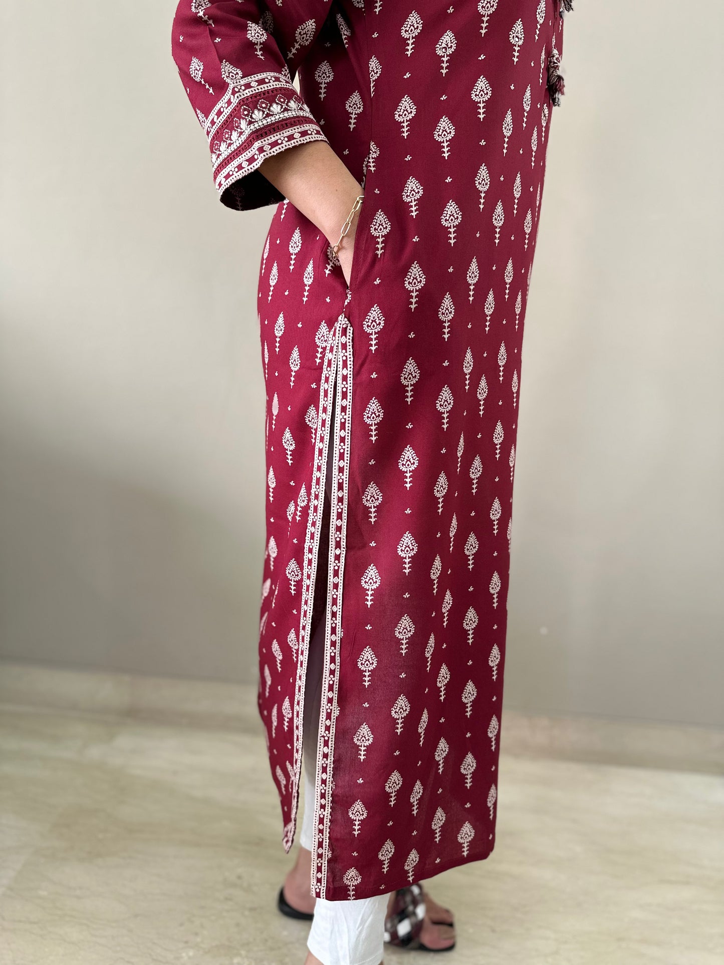 Printed Maroon Kurti